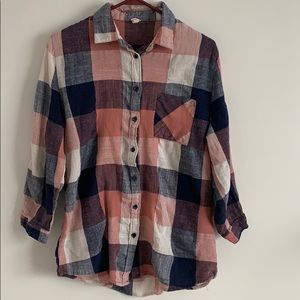 Plaid button up top